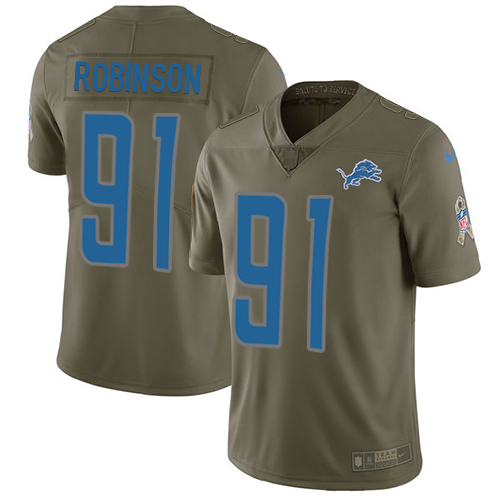 Nike Lions #91 A'Shawn Robinson Olive Men's Stitched NFL Limited Salute to Service Jersey